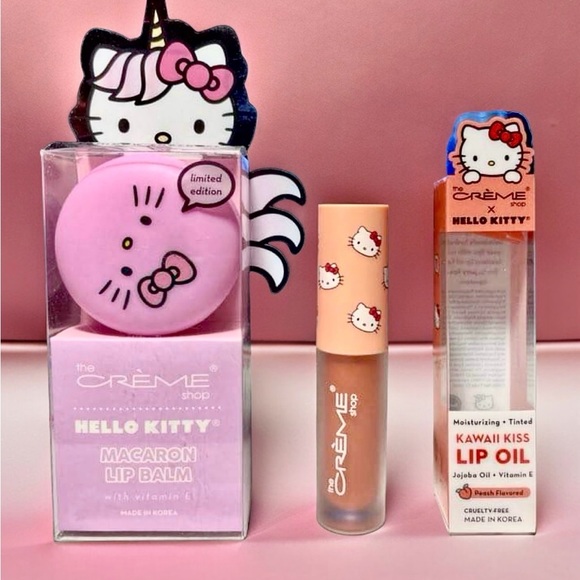 The Creme Shop Hello Kitty Kawaii Kiss Lip Oil + Hello Kitty Macaron Lip Balm - Picture 1 of 1